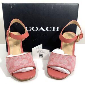 COACH Maddy Pink Signature Strappy Sandal Block Heel Womens SZ 5B C8930 NIB